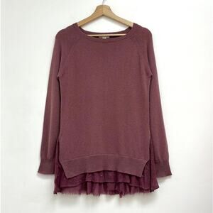 Garnet Hill 100% Cashmere Sweater Lace Ruffle Hem Fairy Romantic Mauve - Small